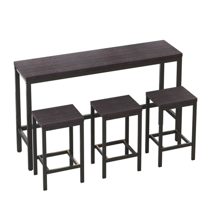 Modern Design Kitchen Dining Table,Pub Table,Long Dining Table Set with 3 Stools,Easy Assembly,Dark Gray