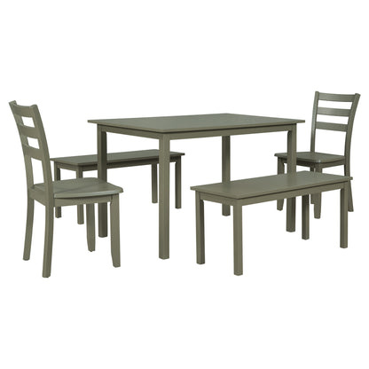 TOPMAX 5-piece Wooden Dining Set, Kitchen Table with 2 Dining Chairs and 2 Benches, Farmhouse Rustic Style, Green