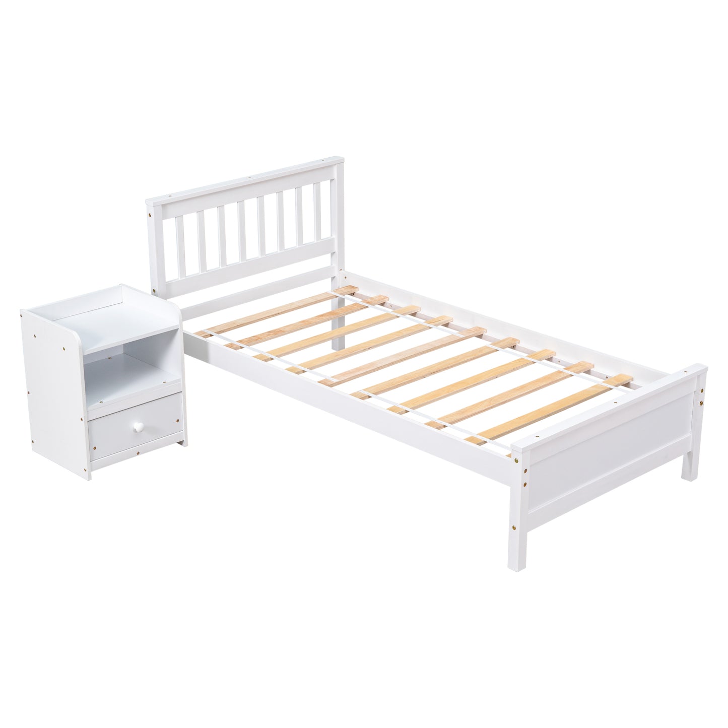 Twin Bed with Headboard and Footboard for Kids, Teens, Adults,with a Nightstand,Wite