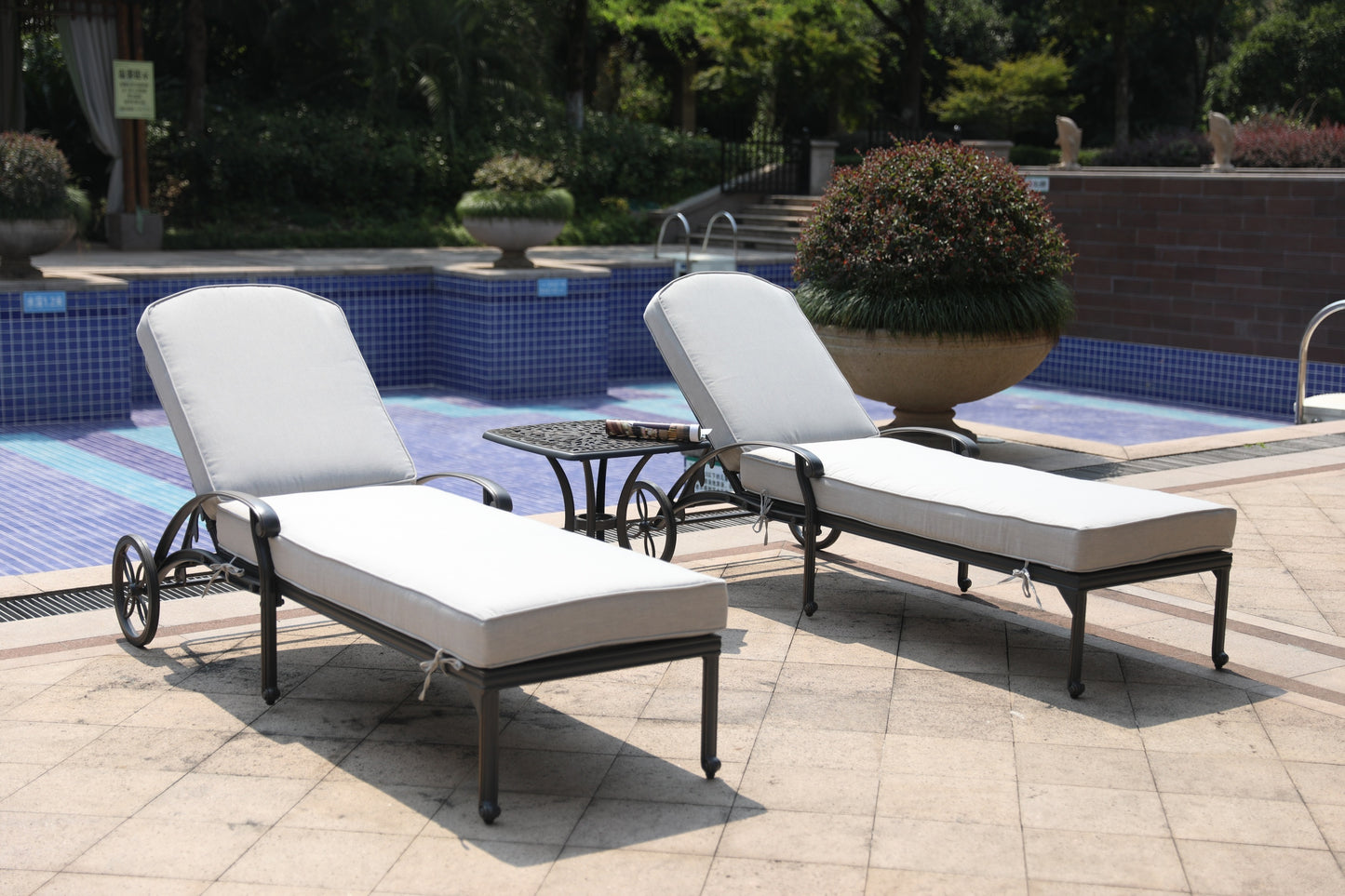 87" Long Reclining Chaise Lounge Set with Cushion and Table