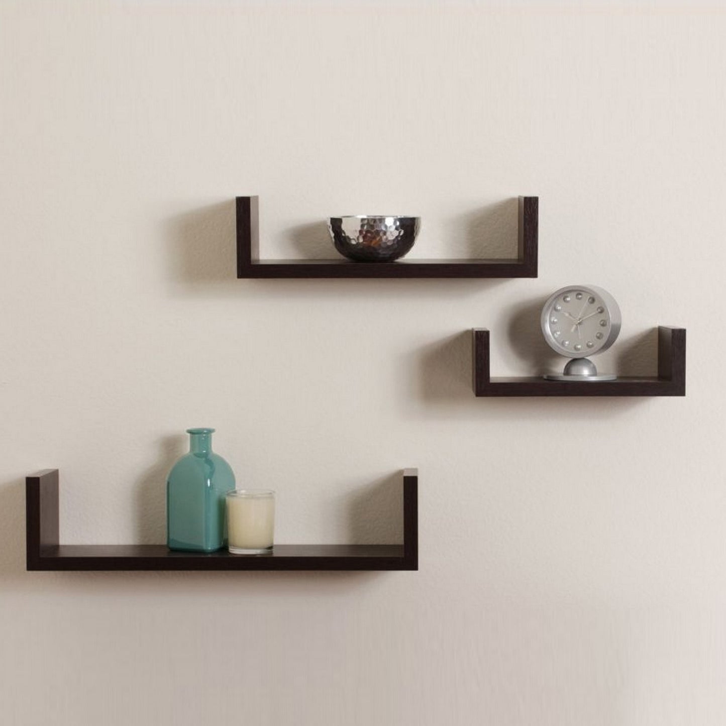 Danya B Floating 'U' Laminated Walnut Veneer Shelves, Set of 3, Espresso Brown