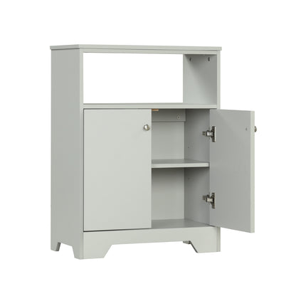 Grey Bathroom Storage Cabinet with Adjustable Shelves, Freestanding Floor Cabinet for Home Kitchen, Easy to Assemble