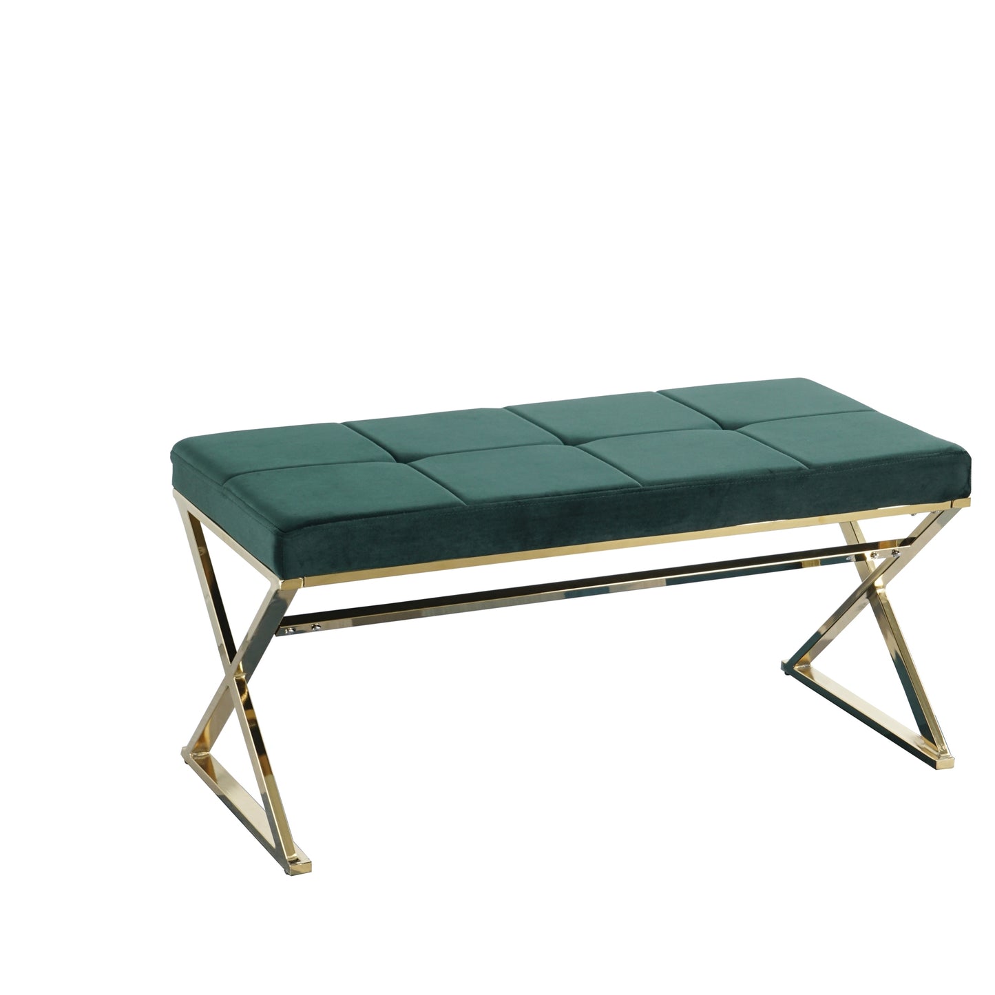 Modern and top-rated dining room living room green bench with stainless steel and velvet ottaman(set of 1)