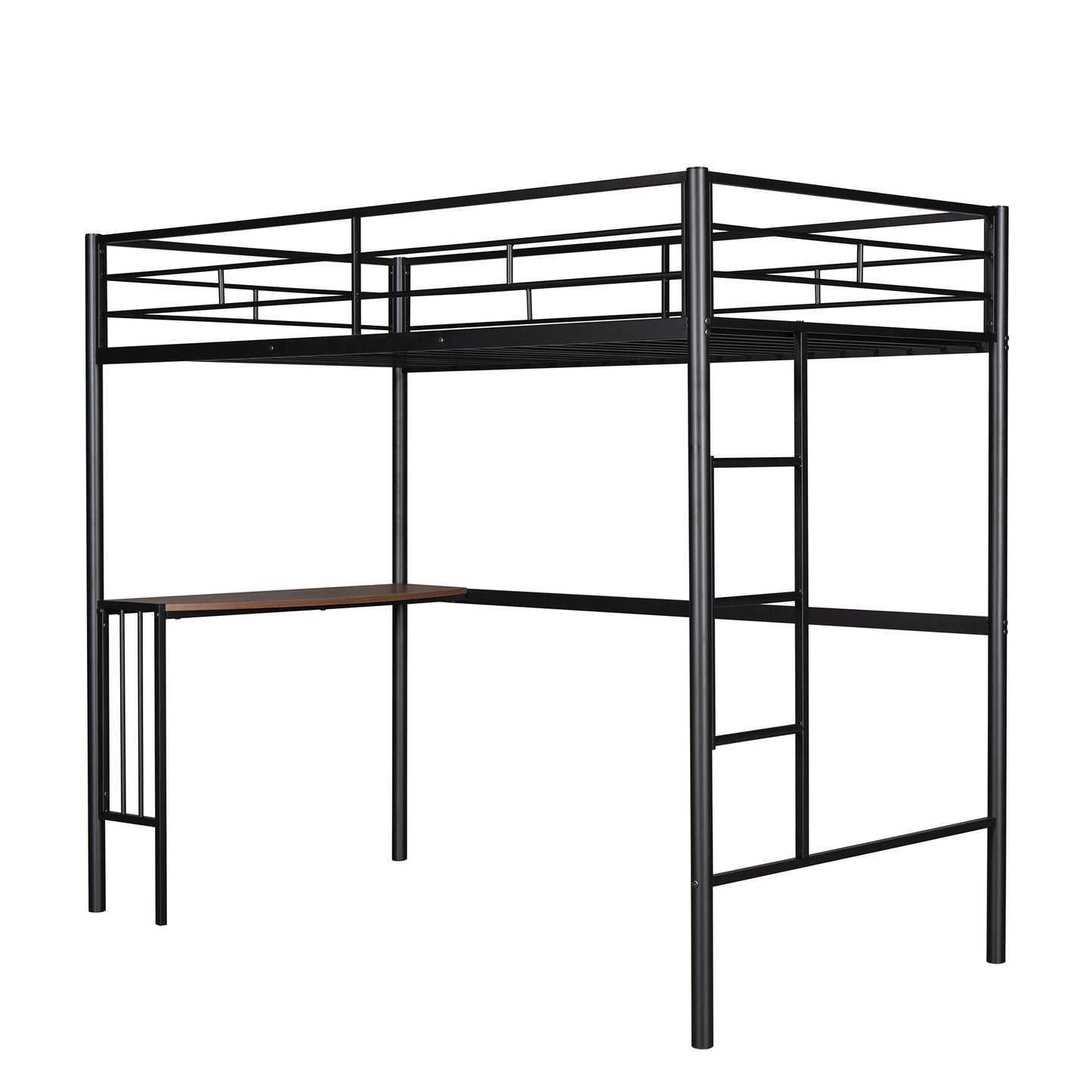 Twin Over Full Metal Bunk Bed with Desk, Ladder and Quality Slats for Bedroom, Metallic Black（OLD SKU :LP000092AAB）