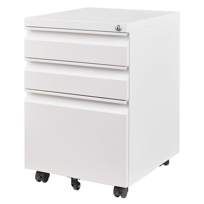 3 Drawer File Cabinet with Lock, Steel Mobile Filing Cabinet on Anti-tilt Wheels, Rolling Locking Office Cabinets Under Desk for Legal/Letter Size