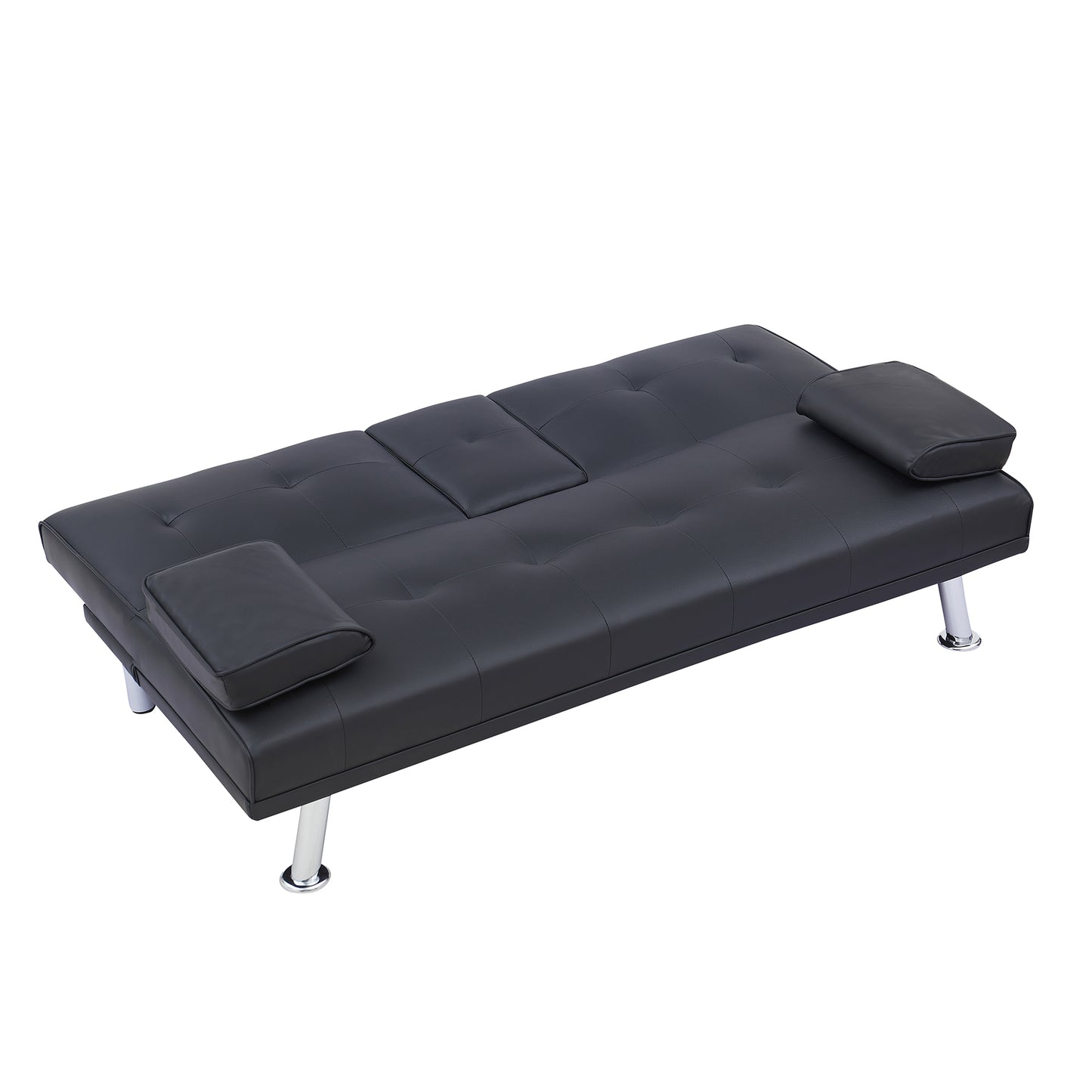 Black Leather Multifunctional Double Folding Sofa Bed for Office with Coffee Table