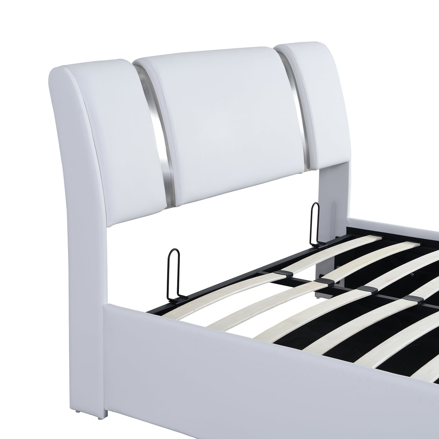 Full Size Upholstered Faux Leather Platform bed with a Hydraulic Storage System, White