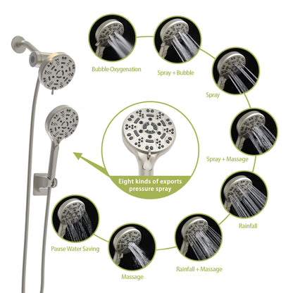 Multi Function Dual Shower Head - Shower System with 4.7" Rain Showerhead, 8-Function Hand Shower, Brushed Nickel