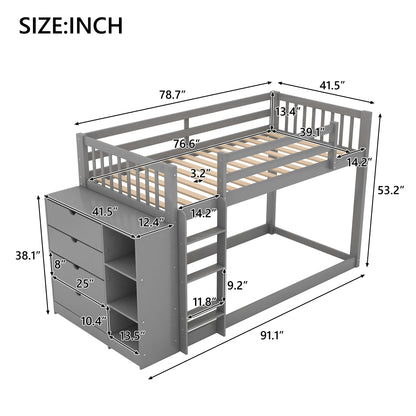 Twin over Twin Bunk Bed with Attached Cabinet and Shelves Storage ,Gray (OLD SKU:GX000513AAE)