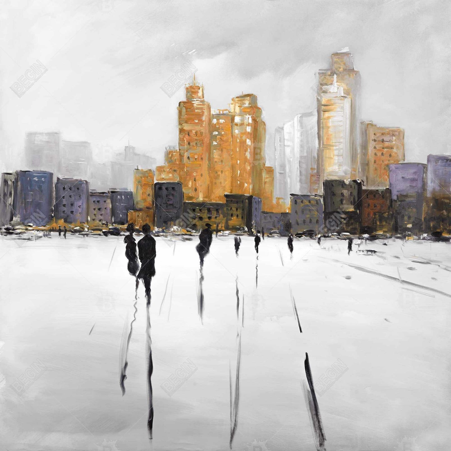 Silhouettes walking towards the city - 12x12 Print on canvas