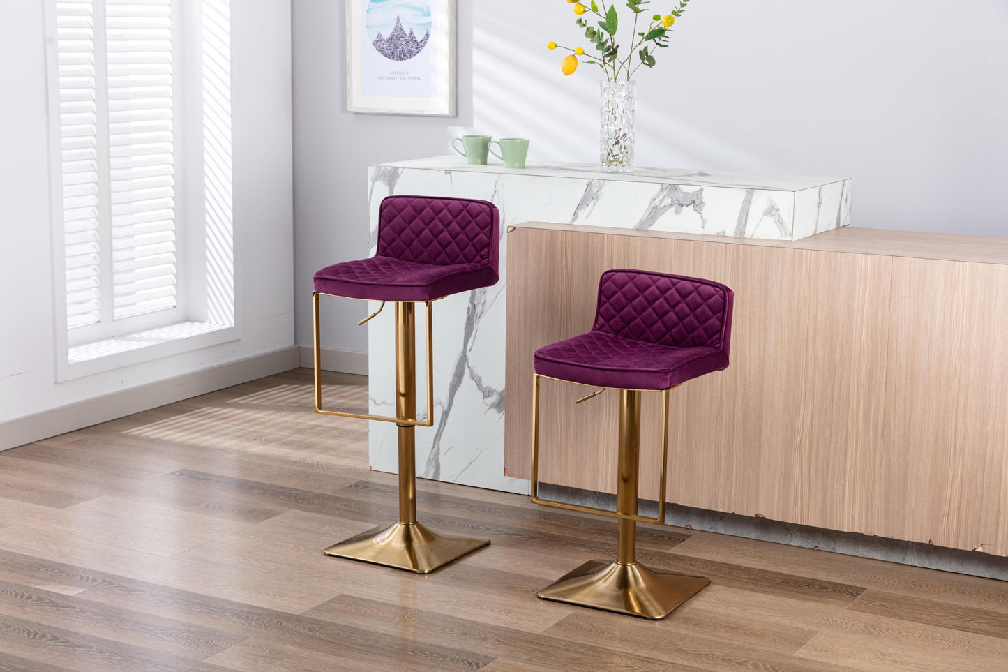 SUPERJARE Bar Stools  - Swivel Barstool Chairs with Back, Modern Pub Kitchen Counter Height，velvet, ( 1pc/ctn )