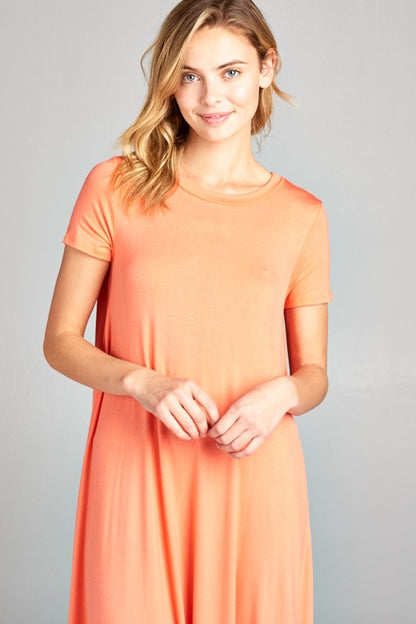 SOLID SWING SHORT SLEEVE DRESS