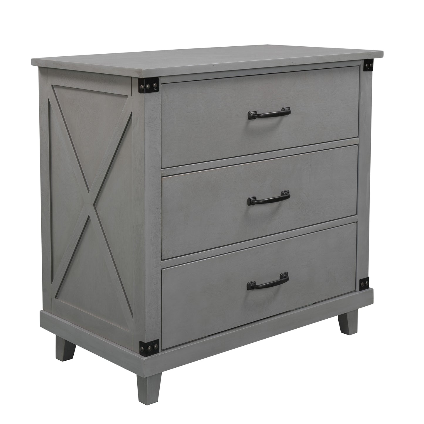 Modern Bedroom Nightstand with 3 Drawers Storage , Gray
