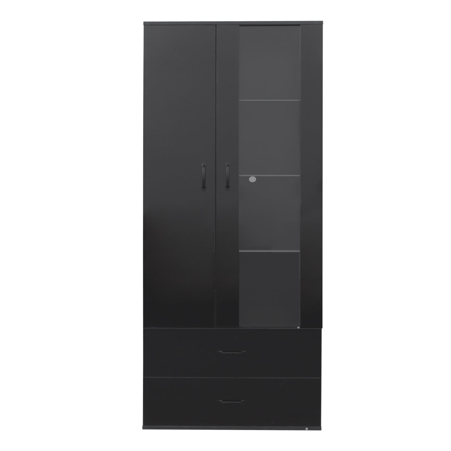 Side cabinet with shelving, drawers, black side cabinet for clothing