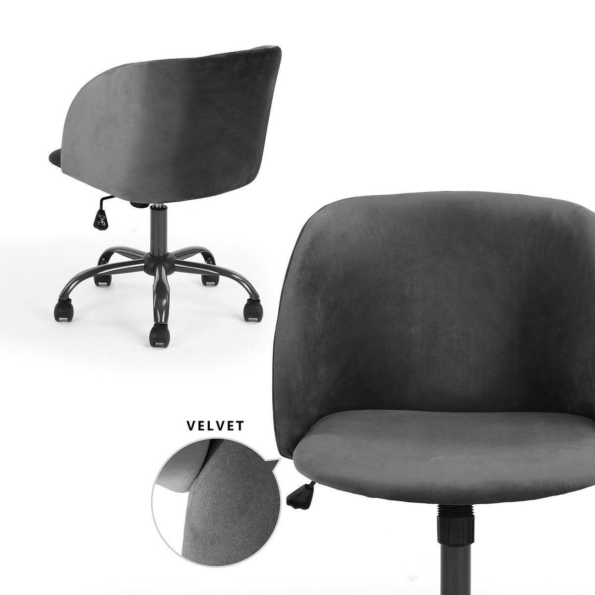 Velvet Upholstered Home office task chair - Dark Grey