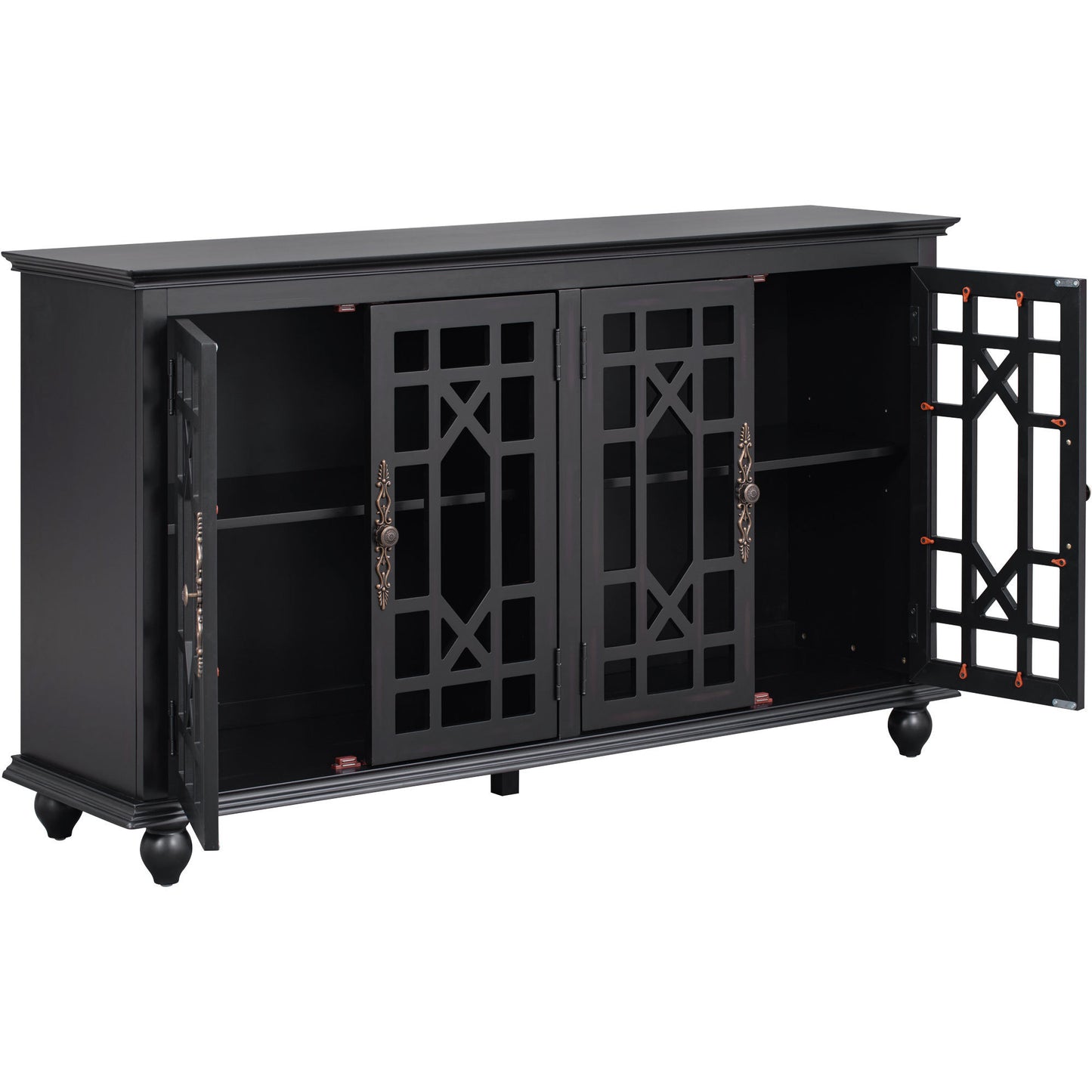 TREXM Sideboard with Adjustable Height Shelves, Metal Handles, and 4 Doors for Living Room, Bedroom, and Hallway (Espresso)