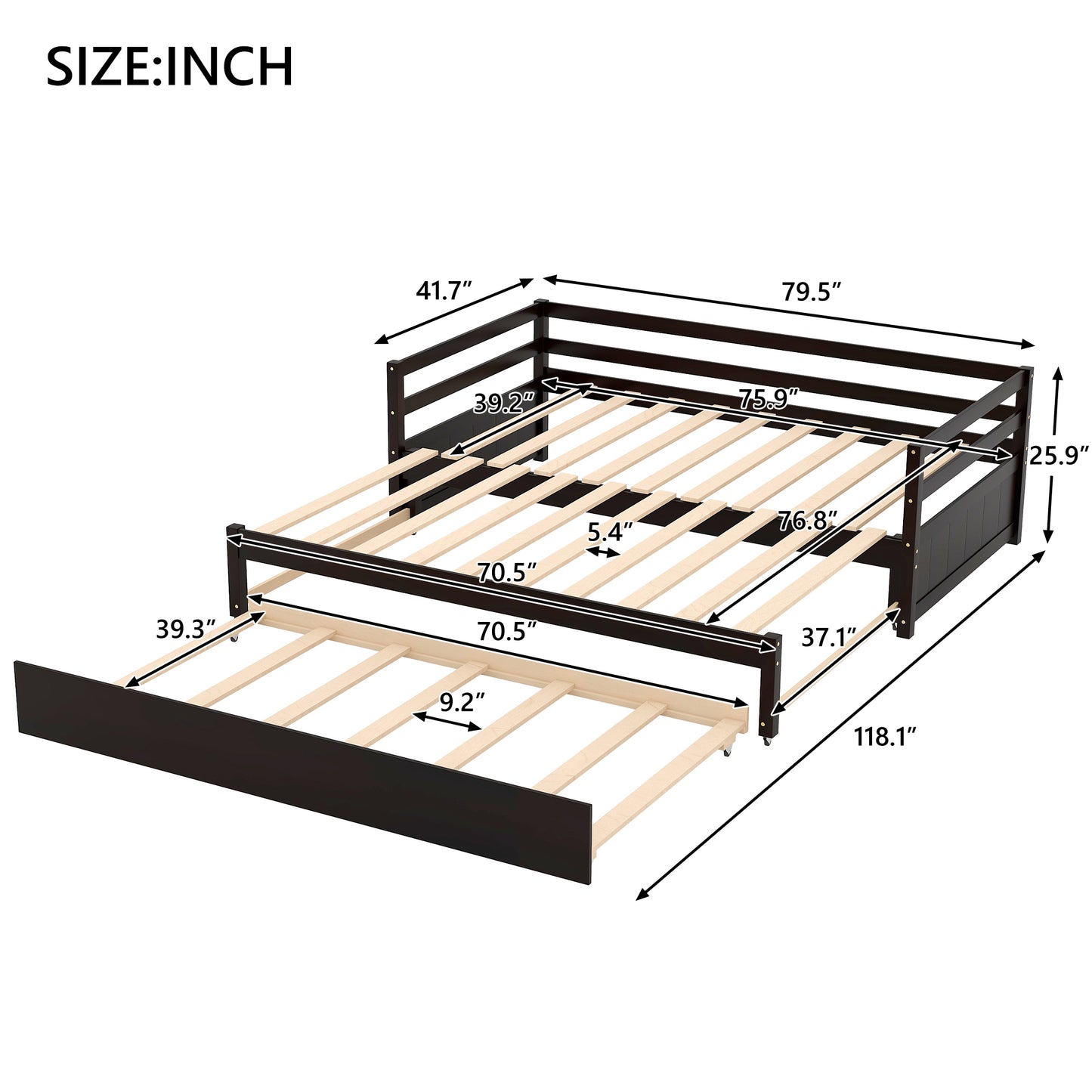 Twin or Double Twin Daybed with Trundle,Espresso