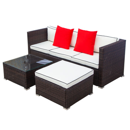 3 Piece Patio Sectional Wicker Rattan Outdoor Furniture Sofa Set