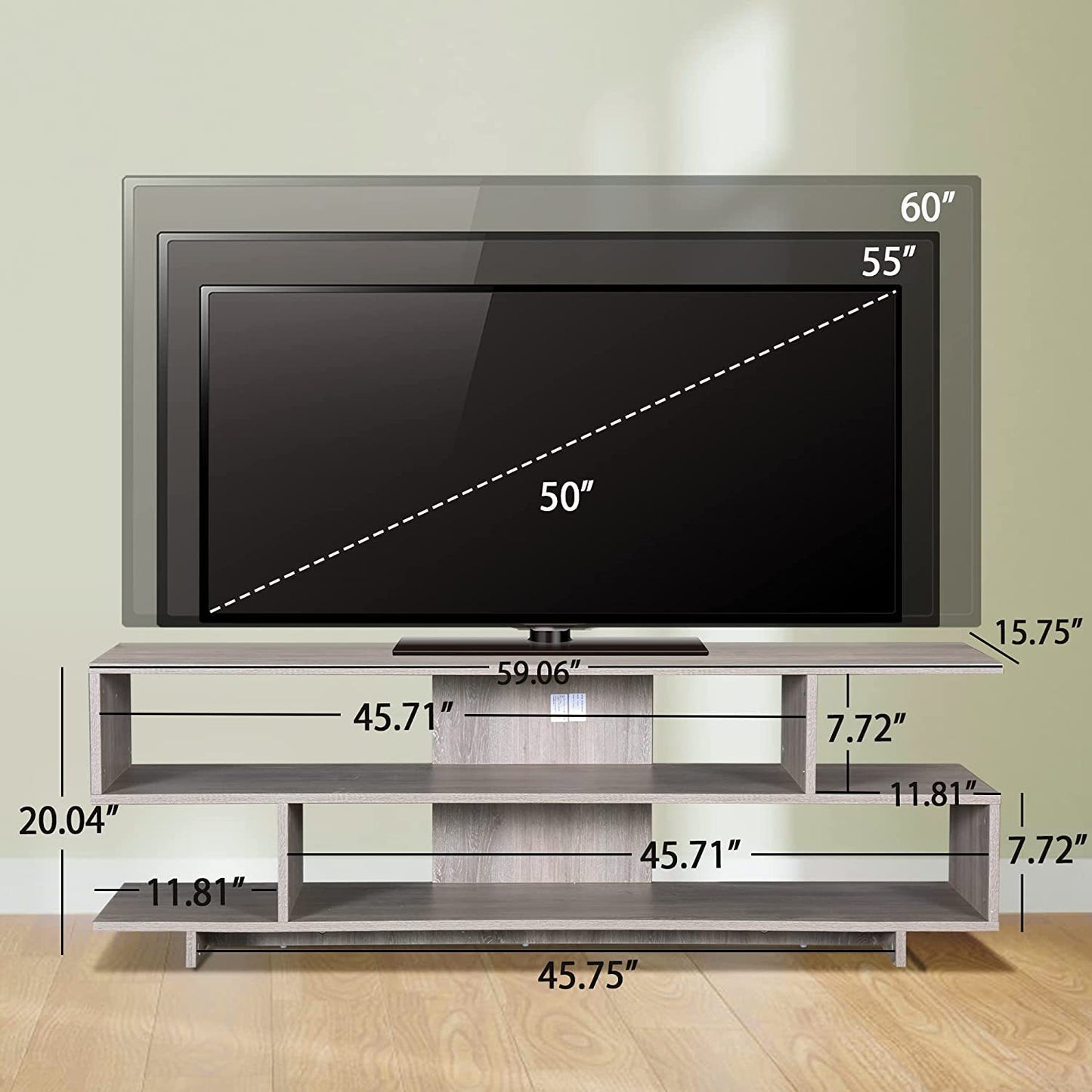 Modern TV Stand for 60" TV, Entertainment Center TV Console with Storage TV Cabinet with Shelves for Living Room Bedroom.