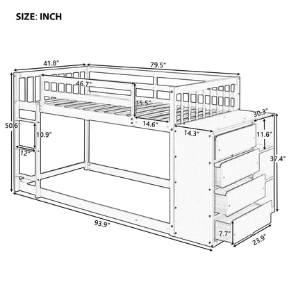 Twin over Twin Bunk Bed with 4 Drawers and 3 Shelves-White（OLD SKU: LP000067AAK）