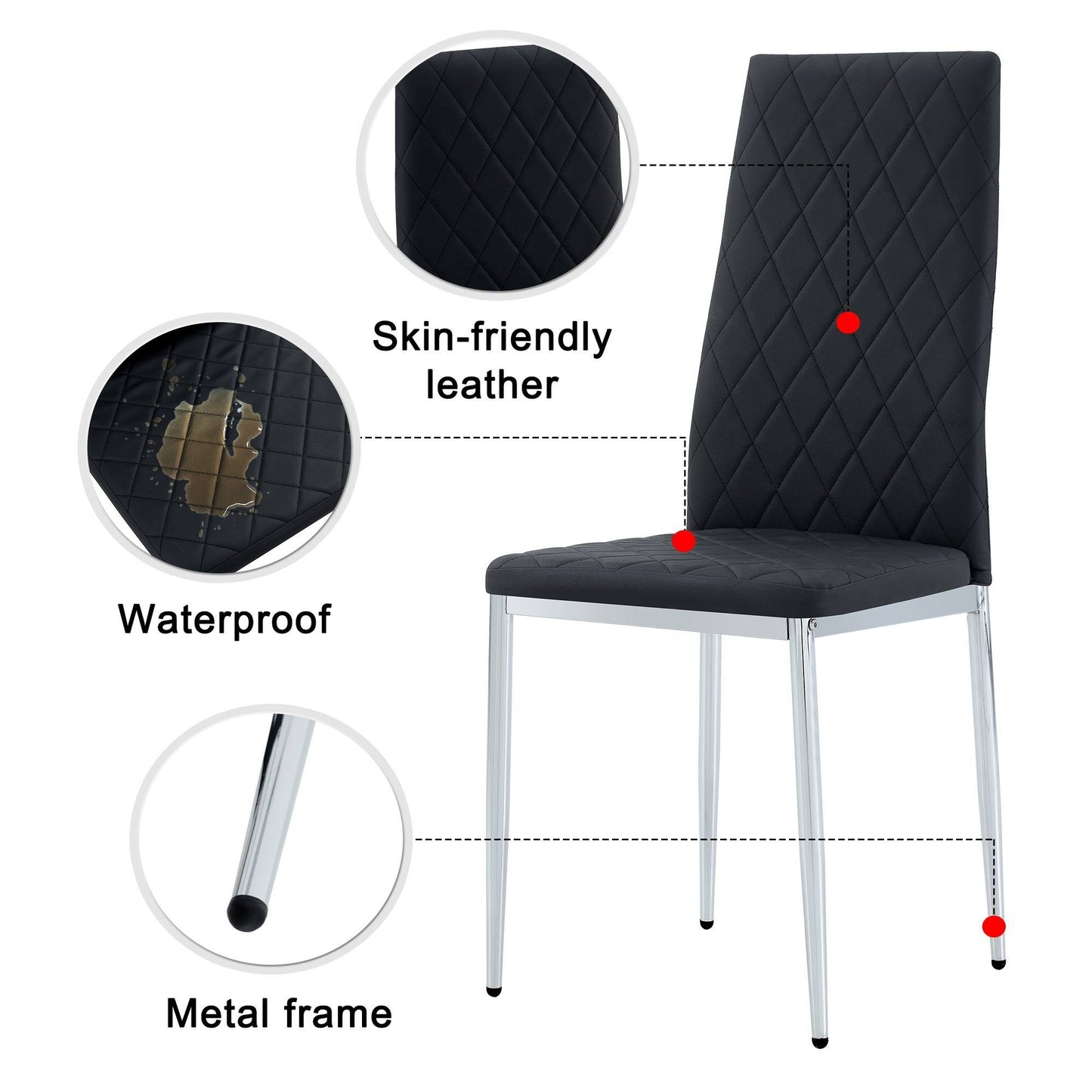 Grid Shaped Armless High Back Dining Chair,2-Piece Set, Office Chair. Applicable to Dining Room, Living Room, Kitchen and Office.Black Chair and Electroplated Metal Leg