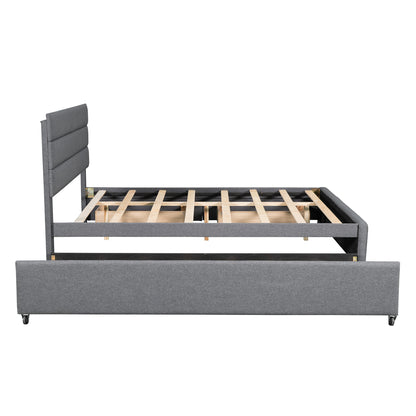 Queen Upholstered Platform Bed with Trundle and Two Drawers,Grey