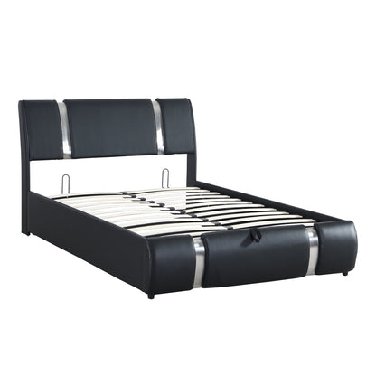 Full Size Upholstered Faux Leather Platform bed with a Hydraulic Storage System, Black