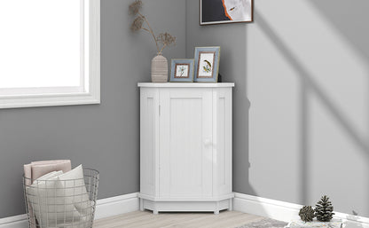 White Bathroom Cabinet Triangle Corner Storage Cabinet with Adjustable Shelf Modern Style MDF Board