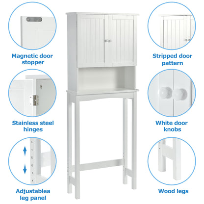 Over-The-Toilet Bathroom Cabinet with Shelf and Two Doors Space-Saving Storage, Easy to Assemble, White