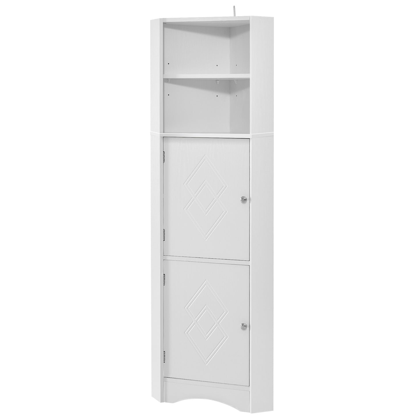 Tall Bathroom Corner Cabinet, Freestanding Storage Cabinet with Doors and Adjustable Shelves, MDF Board, White