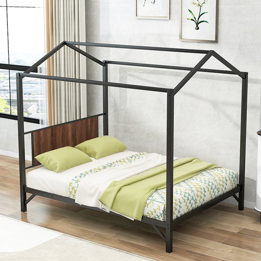 Queen Size Metal House Shape Platform Bed,Black