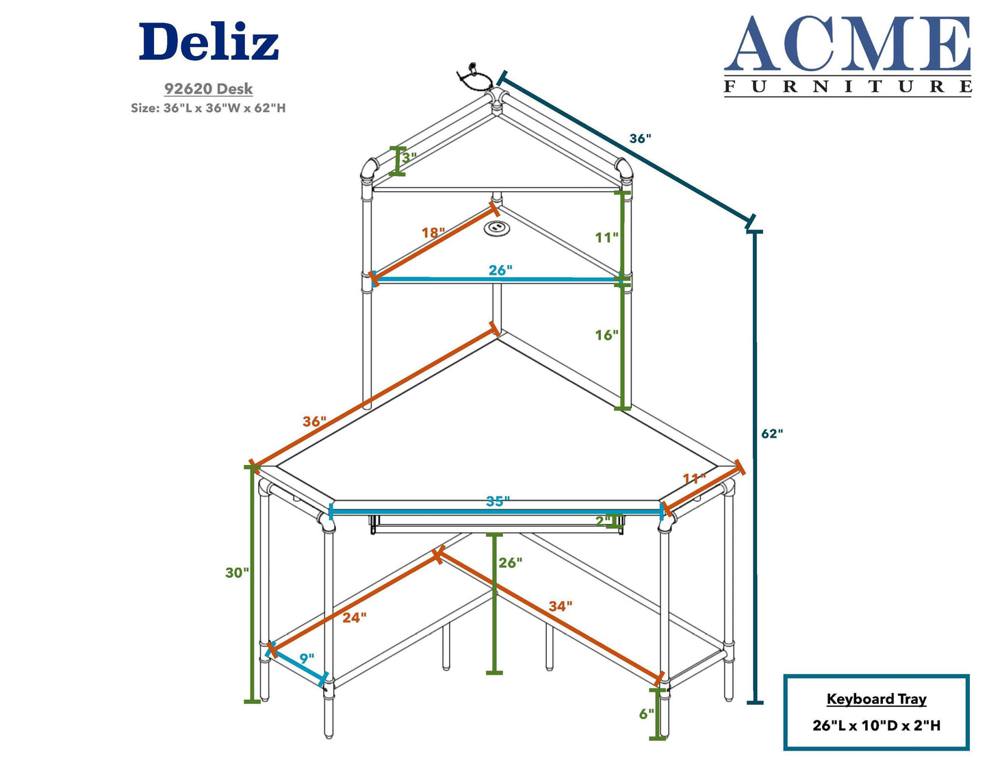 ACME Deliz Desk, Sand gray 92620