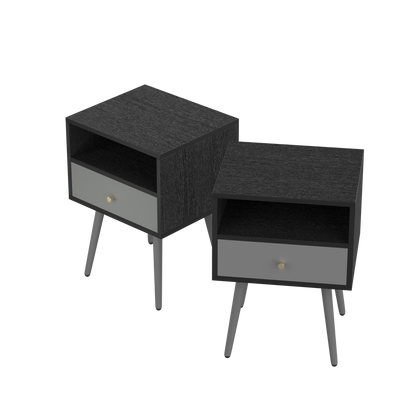 Modern Bedside Tables Set of 2,Nightstand with 1 Storage Drawer -Chic  Simple Assembly End Side Table,Sofa Table,for bedroom/living room/office (2pcs,dark grey)