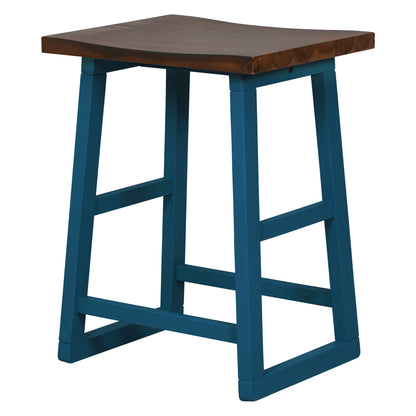 TOPMAX Rustic Counter Height 5-Piece Dining Set, Wood Console Table Set with 4 Stools for Small Places,Walnut+Blue