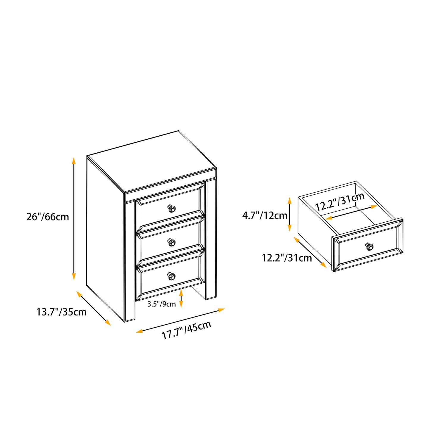 Mirrored Nightstand, Silver Bedside Tables, Mirrored End Table Side Table for Bedroom Living Room