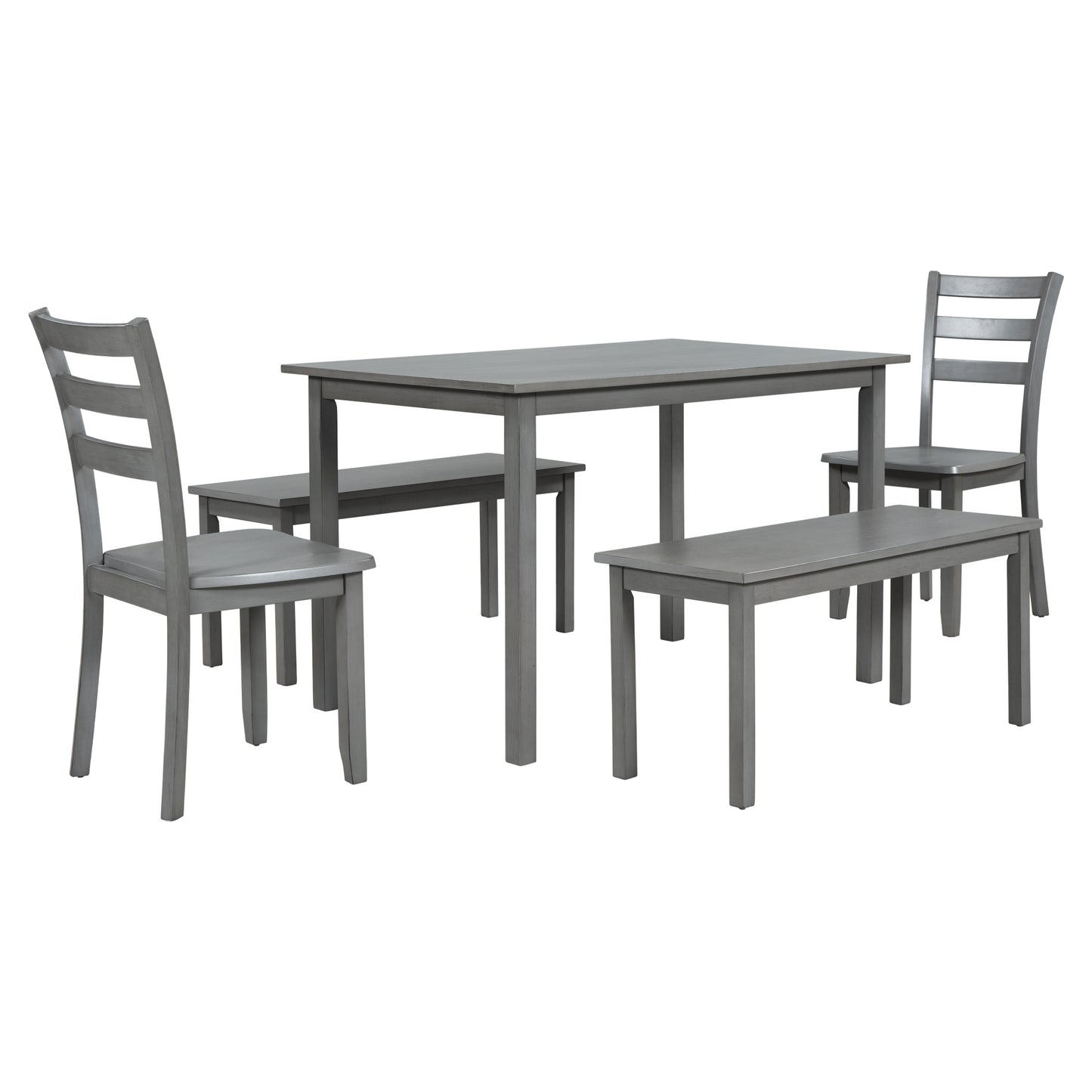 TOPMAX 5-piece Wooden Dining Set, Kitchen Table with 2 Dining Chairs and 2 Benches, Farmhouse Rustic Style, Gray