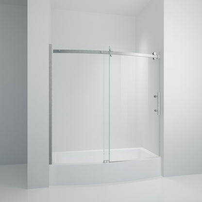 TRUSTMADE Frameless Curved Bathtub Shower Doors 60" Width x 58" Height with 1/3"(8mm) Clear Tempered Glass Finish, K07N-1