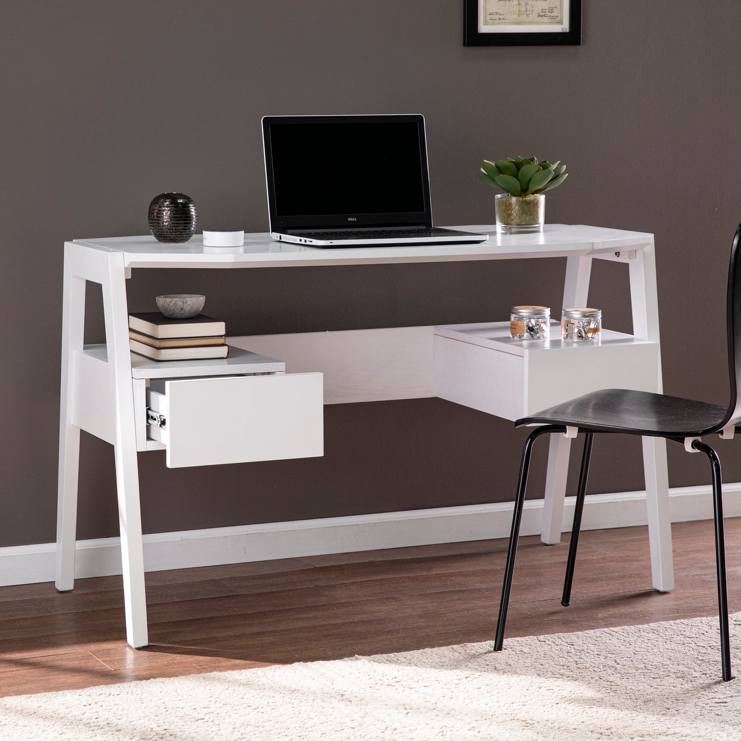 Clyden Midcentury Modern Writing Desk w/ Storage - White