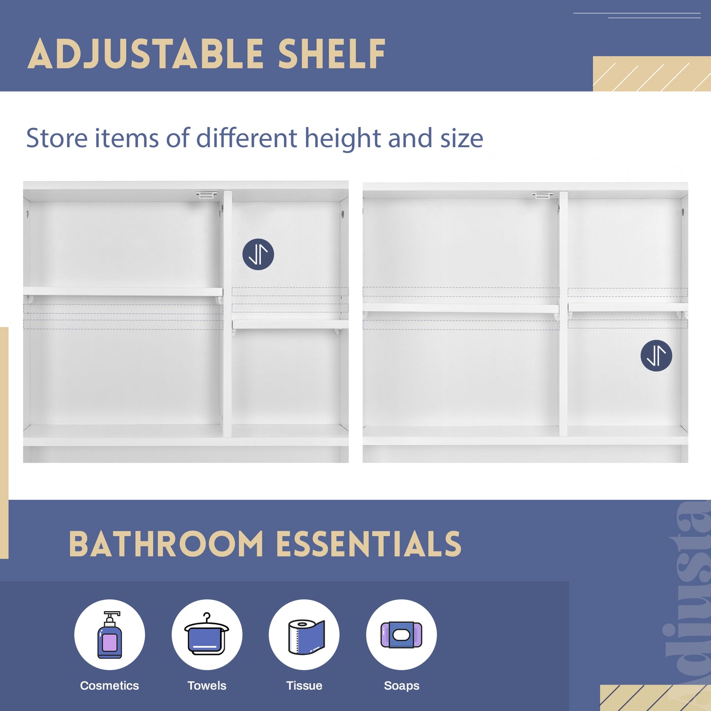 Home Over-The-Toilet Shelf Bathroom Storage Space Saver with Adjustable Shelf Collect Cabinet (White)