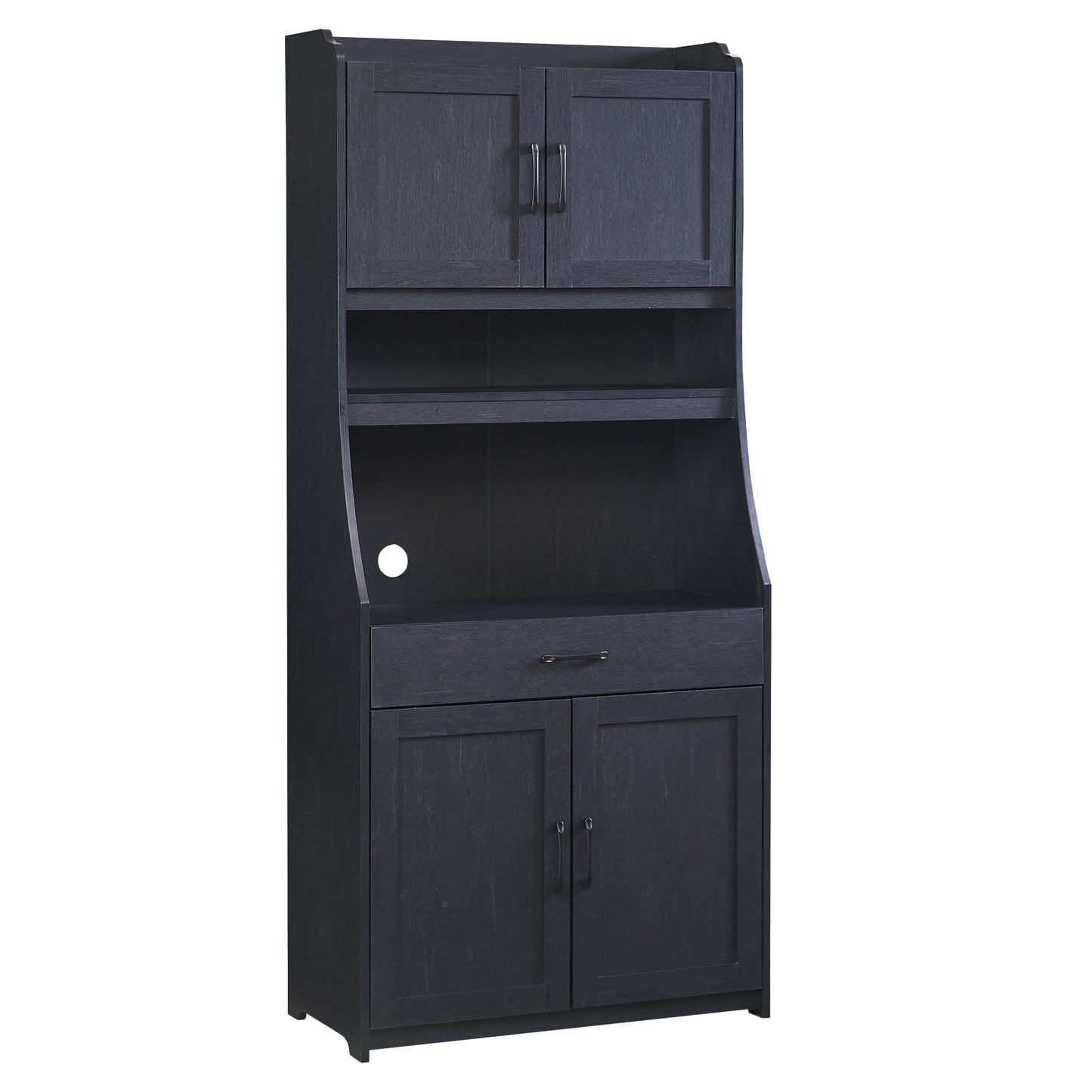 TREXM One-body Style Pantry Cabinet Kitchen Living Room Dining Room Storage Buffet with Doors, Adjustable Shelves (Black)