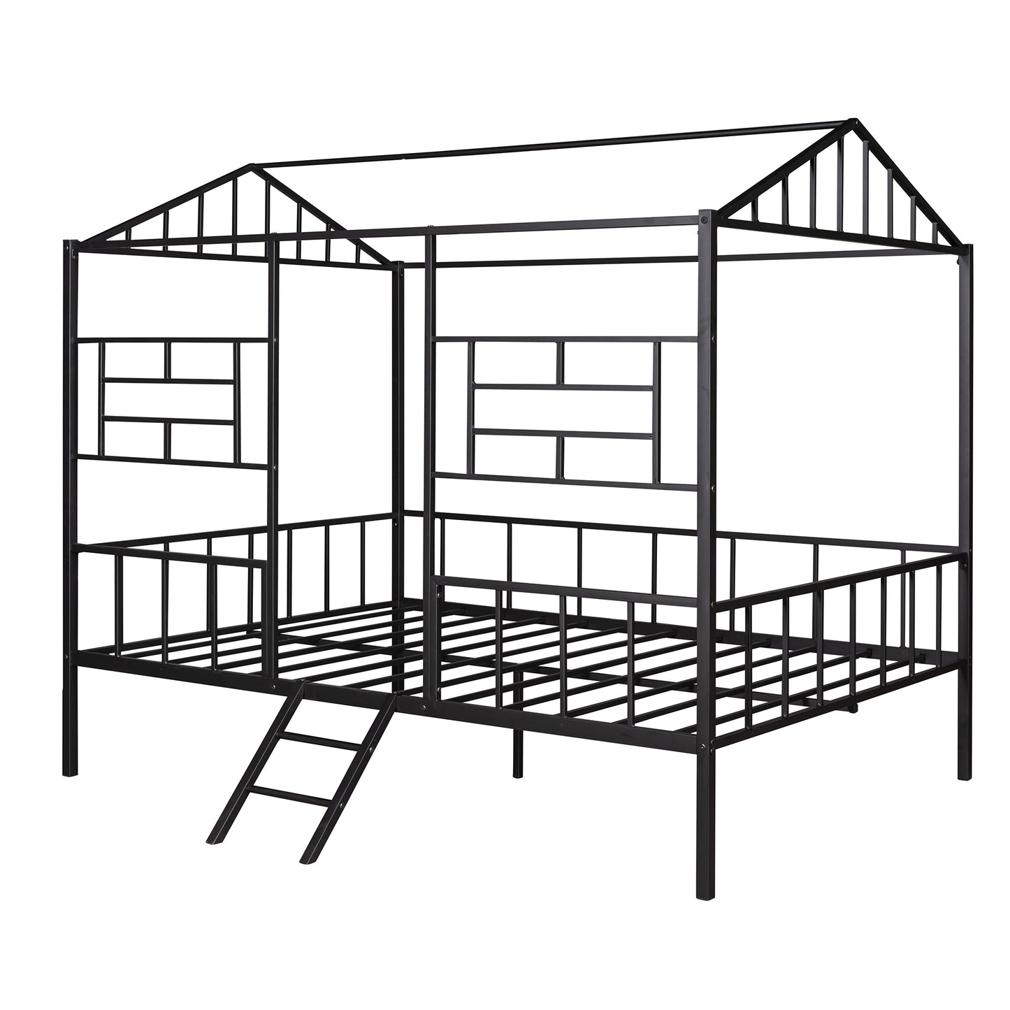 Metal House Bed Frame Full Size with Slatted Support No Box Spring Needed Black