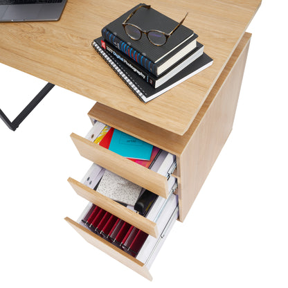 Techni Mobili Computer Desk with Storage and File Cabinet, Pine