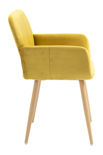 Velet Upholstered Side Dining Chair with Metal Leg(Yellow velet+Beech Wooden Printing Leg),KD backrest