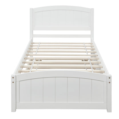 Twin size Platform Bed with Trundle, White