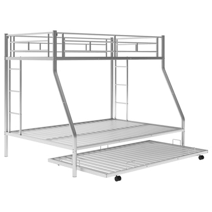 Twin over Full Bed with Sturdy Steel Frame, Bunk Bed with Twin Size Trundle, Two-Side Ladders, Silver(OLD SKU:MF194424AAN)