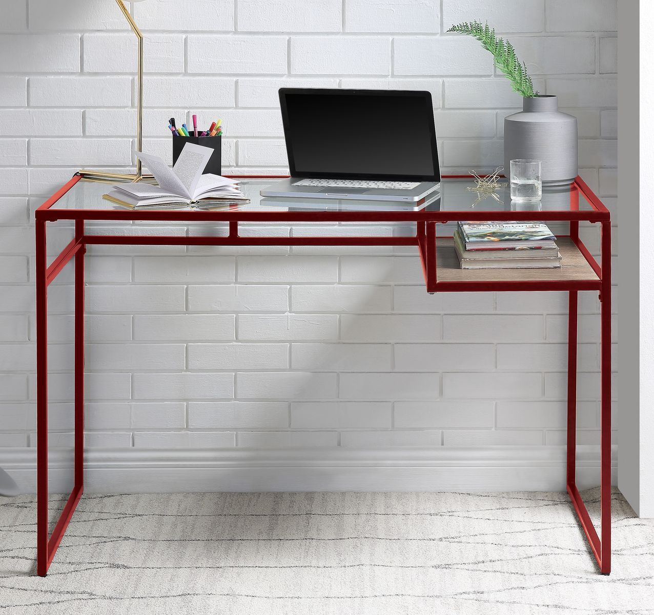 ACME Yasin Desk, Red & Glass 92584