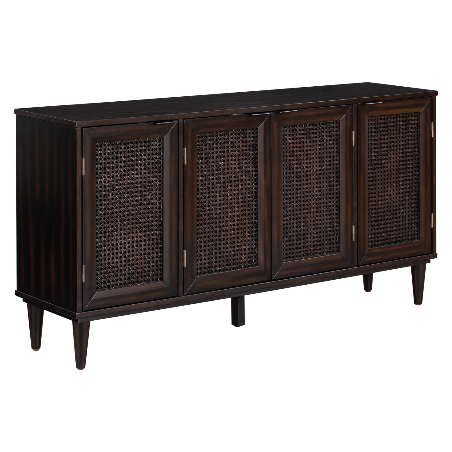 TREXM Large Storage Space Sideboard with Artificial Rattan Door and Unobtrusive Doorknob for Living Room and Entryway (Espresso)