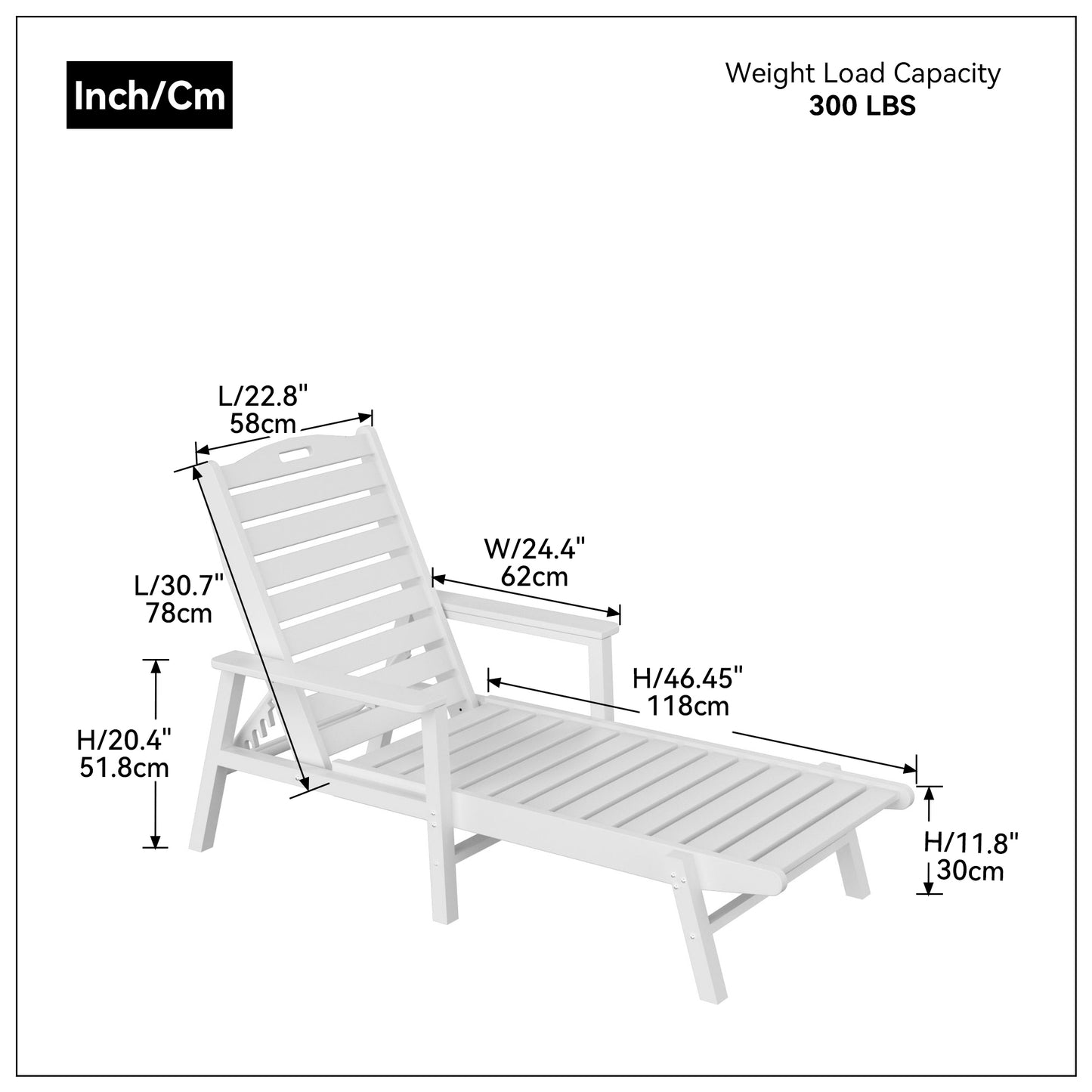 Pool chaise lounge Chair Poolside HDPE Adirondack with 6 adjuestable for indoor and outdoor  all weather waterproof, Blue+White