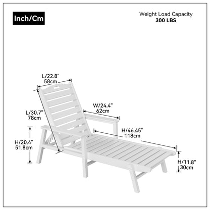 Pool chaise lounge Chair Poolside HDPE Adirondack with 6 adjuestable for indoor and outdoor  all weather waterproof, Blue+White