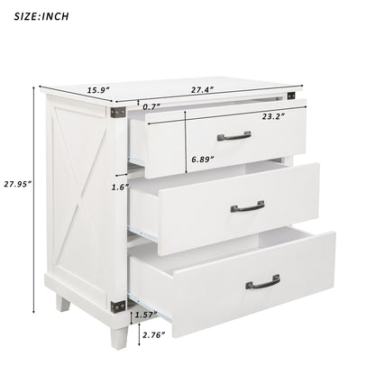 Modern Bedroom Nightstand with 3 Drawers Storage , White